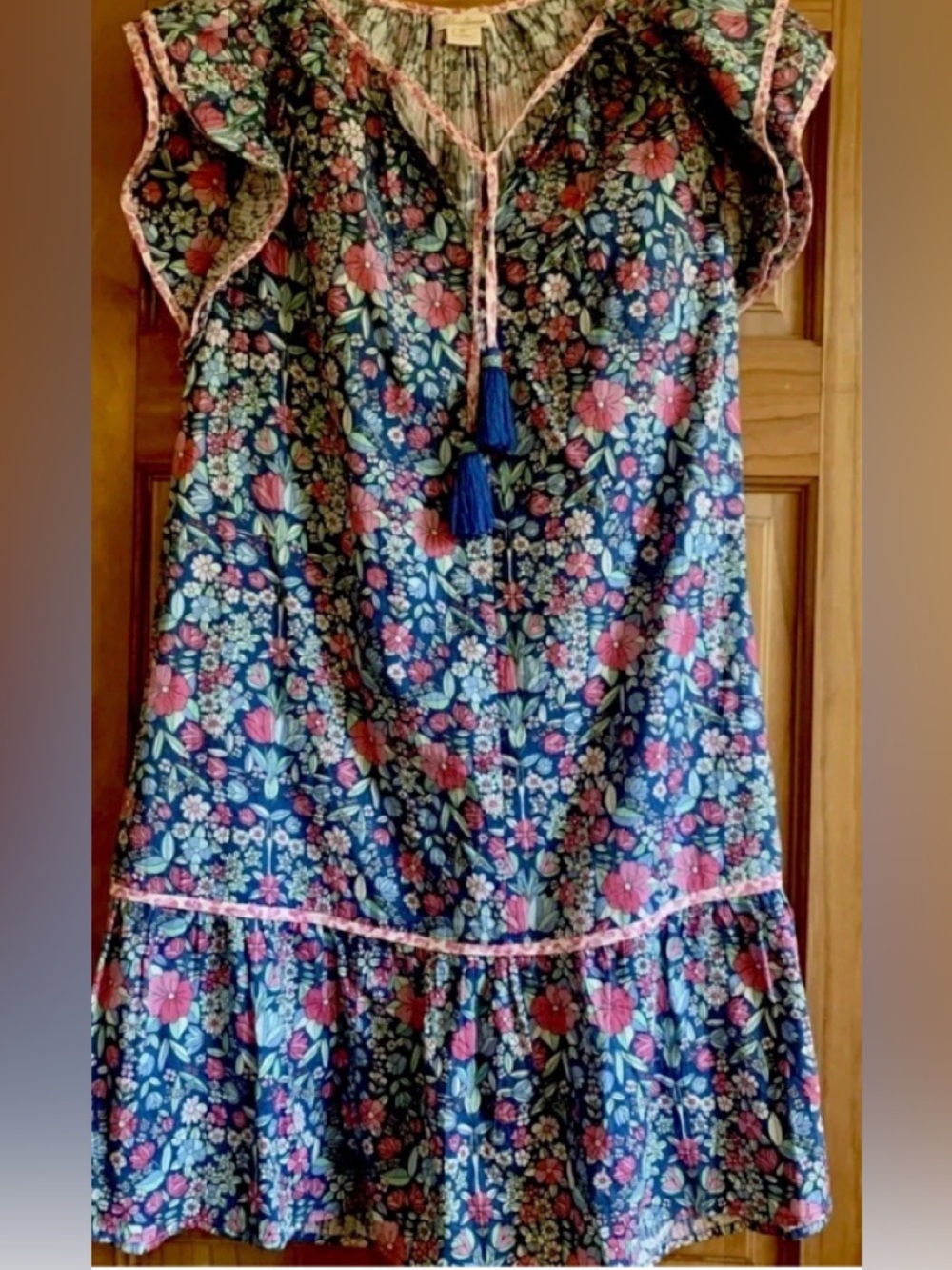 SHOSHANNA FLORAL COTTON DRESS SIZE  6 BLUE PINK Orig. $315.